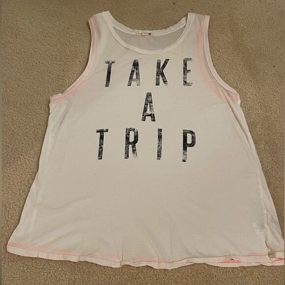 Sundry Take A Trip White Ombre Riviera Razor Back Tank Top with Orange Border - Picture 3 of 8